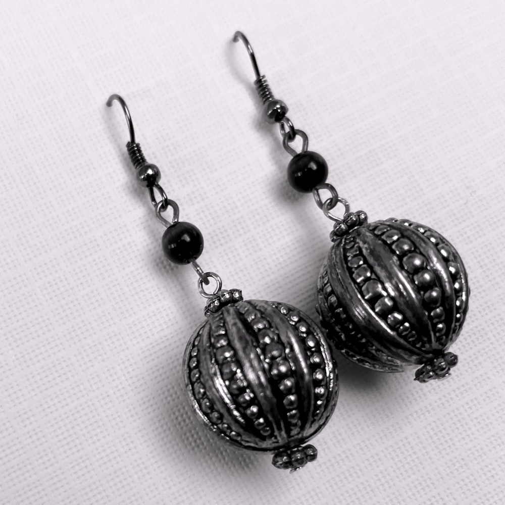 Silver and Black drop earrings. New with Tags. Handmade.